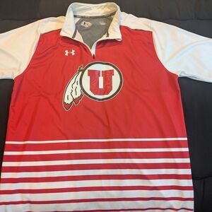 Red and White Under Armour Pullover